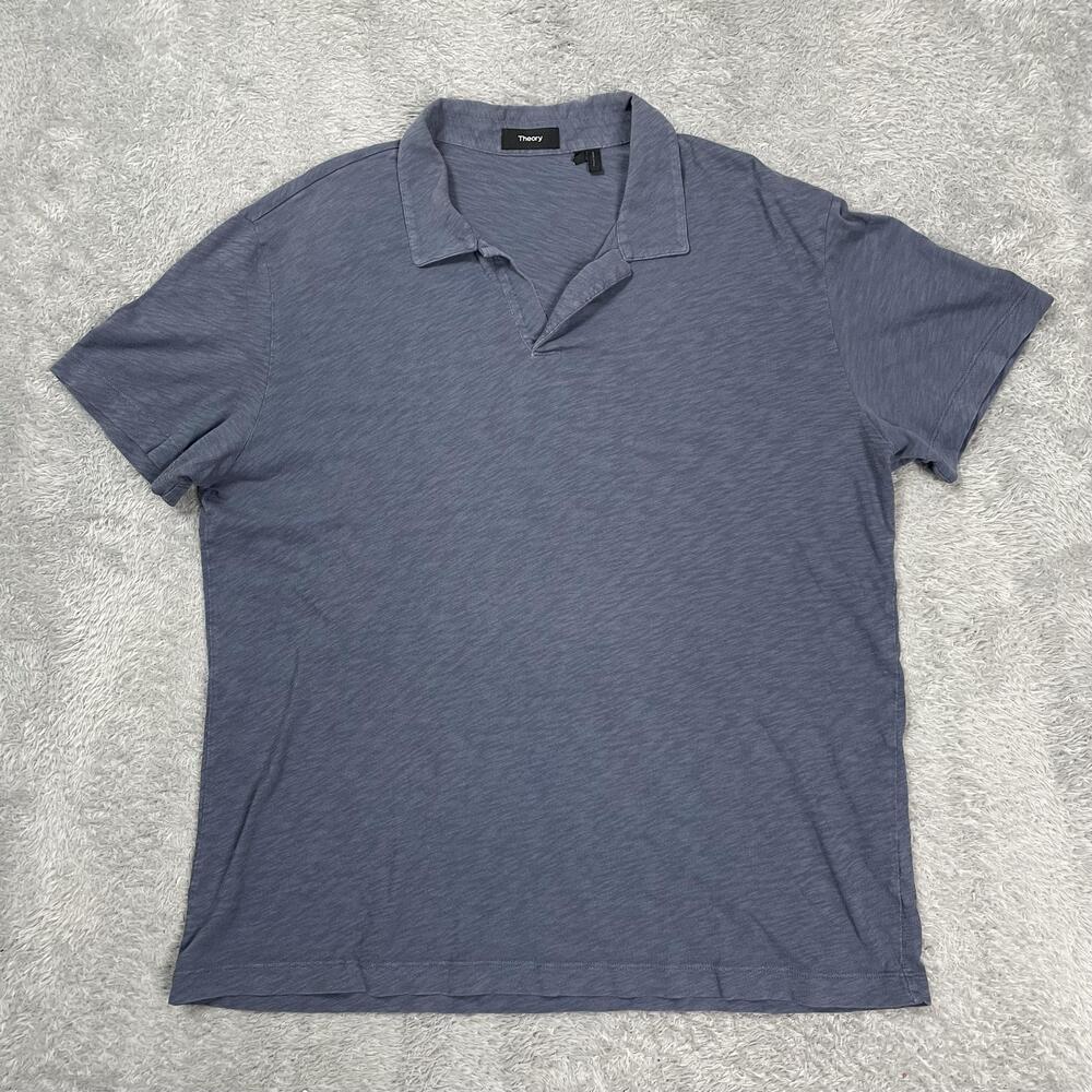 Theory Polo Shirt Mens XL Blue Short Sleeve Cotton Jersey Lightweight Casual